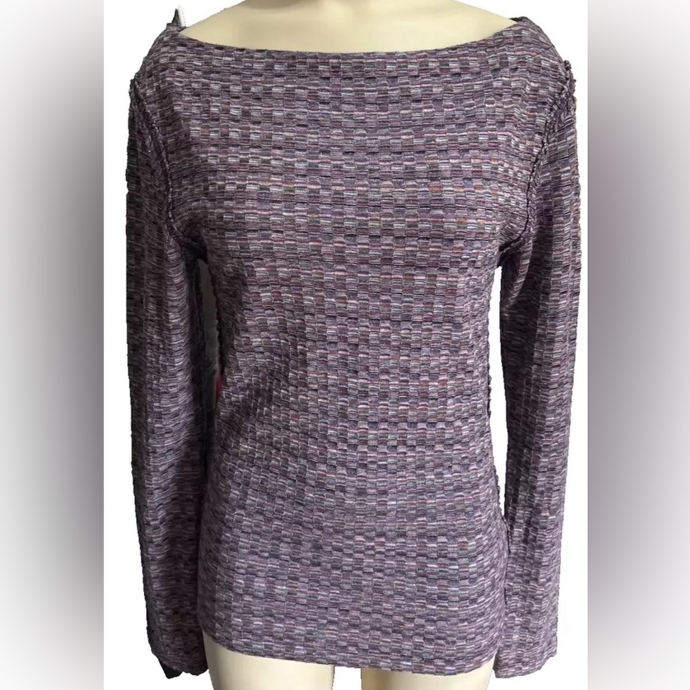 FREE PEOPLE Striped Knit Boat Neck Long Sleeve Sweater Tshirt Top S Purple Multi